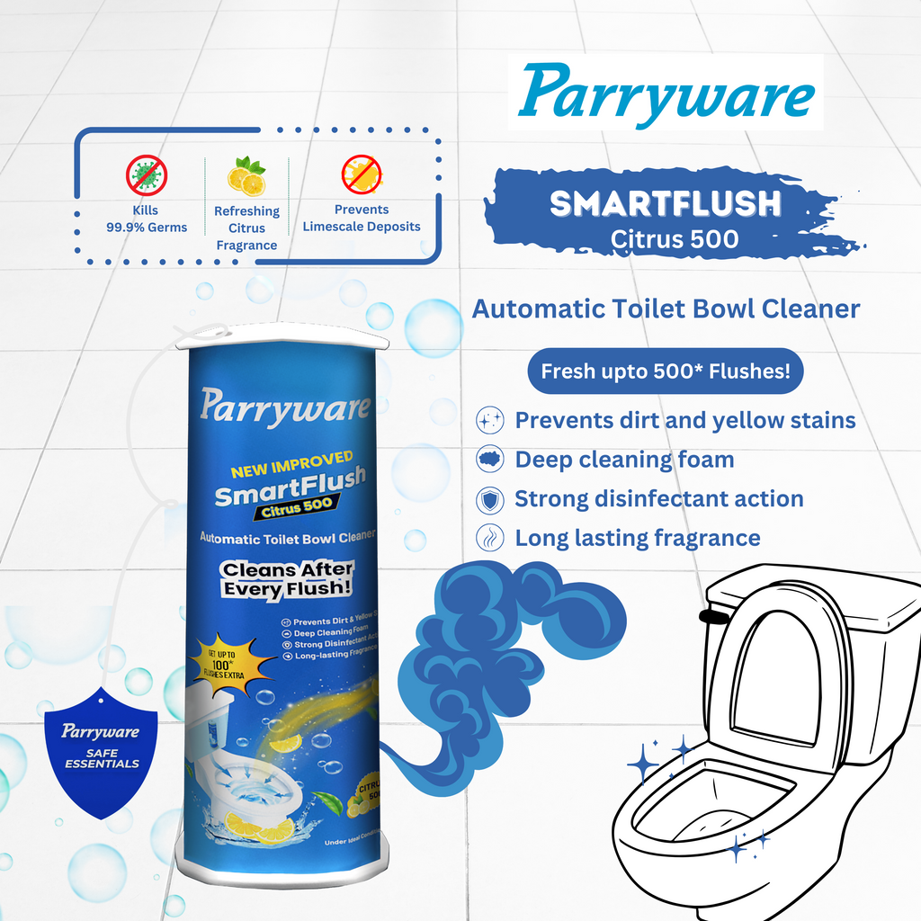 Parryware SmartFlush In-Cistern Automatic Toilet Bowl Cleaner - Citrus 500 I Lasts upto 600* Flushes | 99.9% Disinfection | Cleans after every flushes | FCSF0103