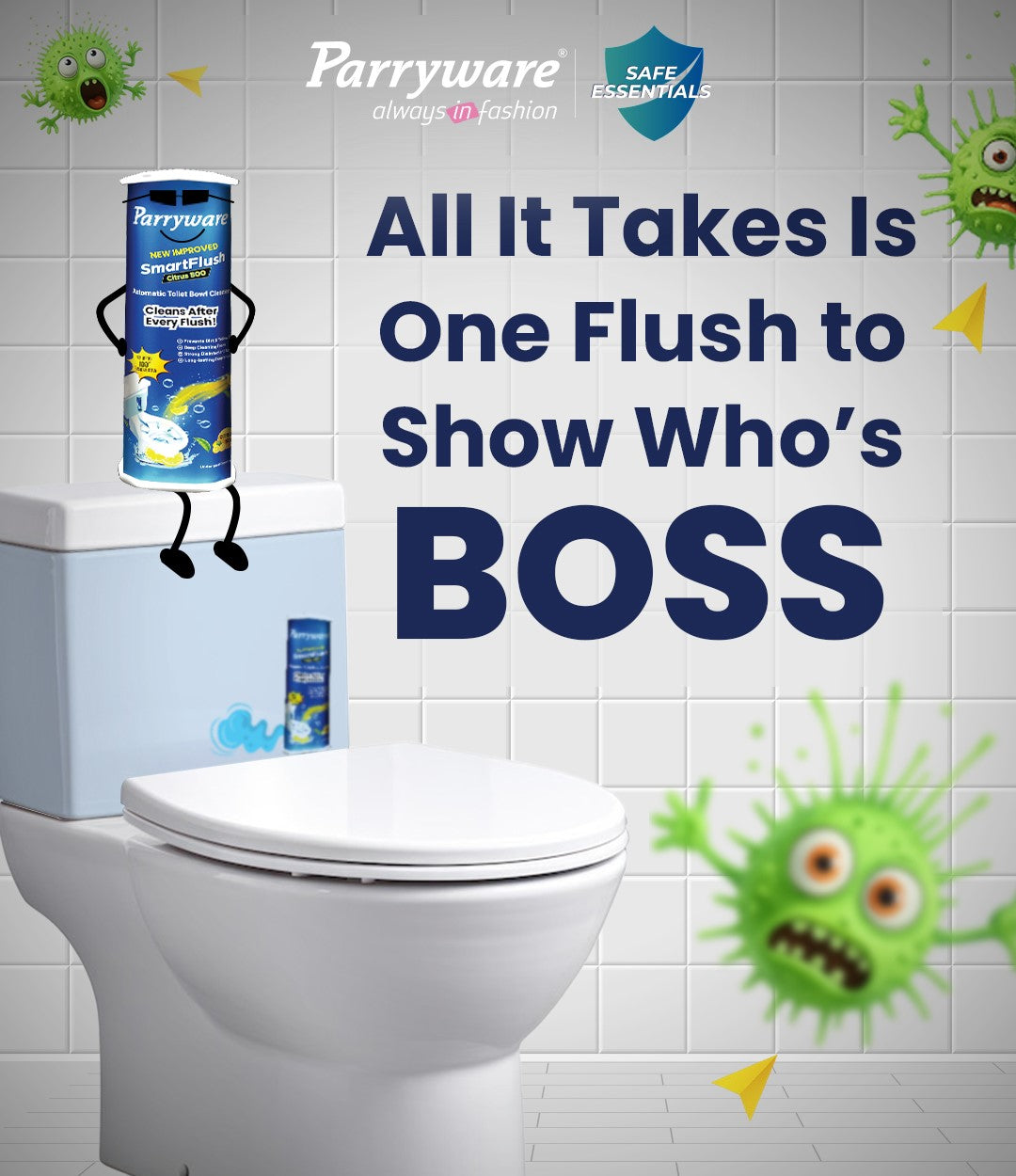 Parryware SmartFlush In-Cistern Automatic Toilet Bowl Cleaner - Citrus 500 I Lasts upto 600* Flushes | 99.9% Disinfection | Cleans after every flushes | FCSF0103