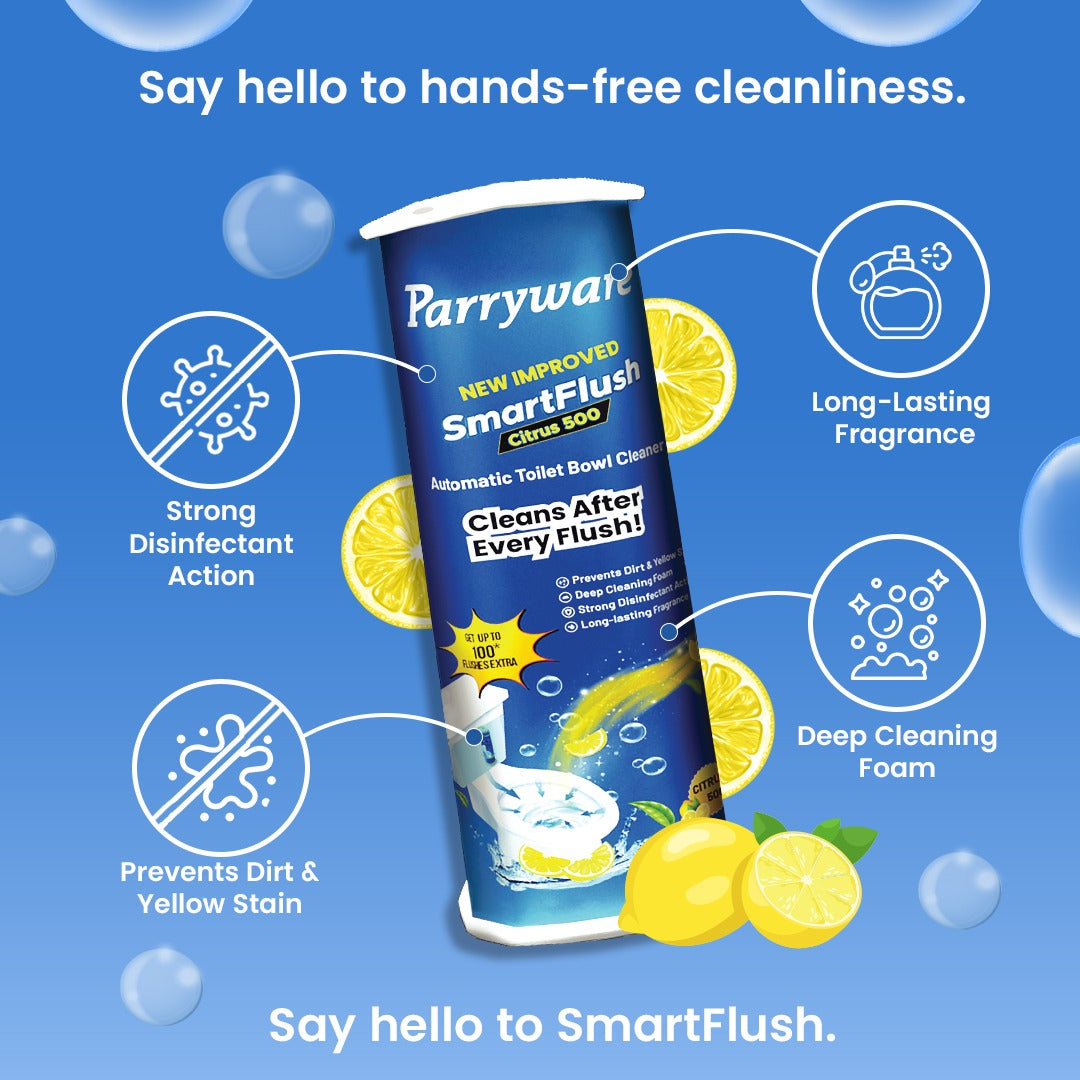 Parryware SmartFlush In-Cistern Automatic Toilet Bowl Cleaner - Citrus 500 I Lasts upto 600* Flushes | 99.9% Disinfection | Cleans after every flushes | FCSF0103