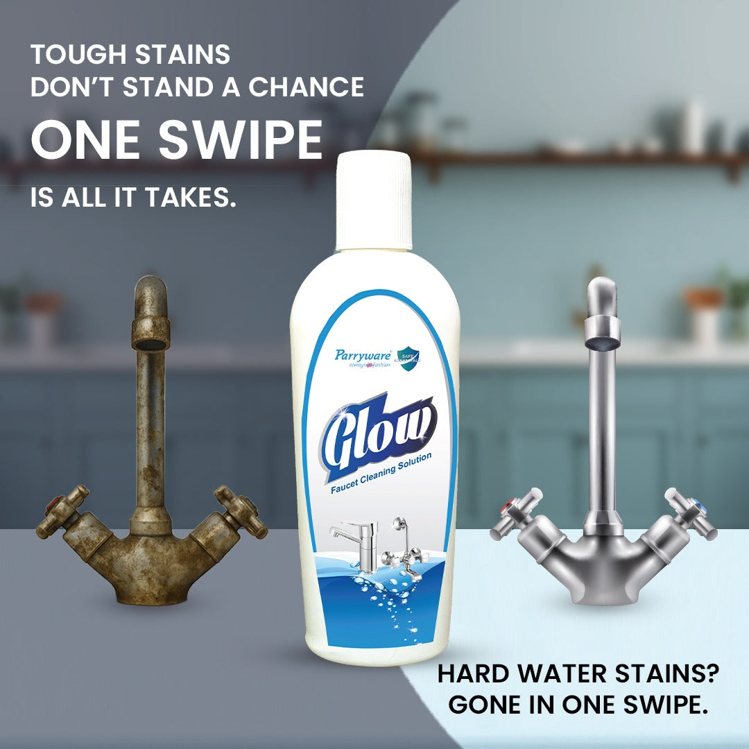 PARRYWARE GLOW Tap Cleaner & Limescale Remover 200 ml | Instantly Removes Limescale, Hard Water Stains & Soap Scum | Powerful Deep Cleaning for Sparkling Faucets - Fast Action, Streak-Free Shine | FCGL0102