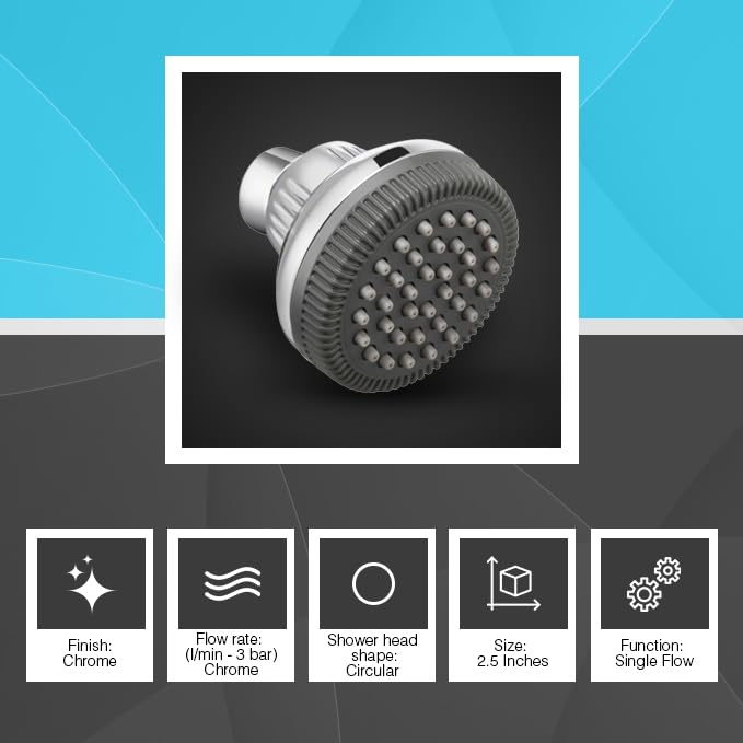 Parryware Praseo Overhead Rain Shower with Arm | Chrome-Finish Bathroom Shower | Rain-Like Shower Experience | 2.5 Inches | T9928A1